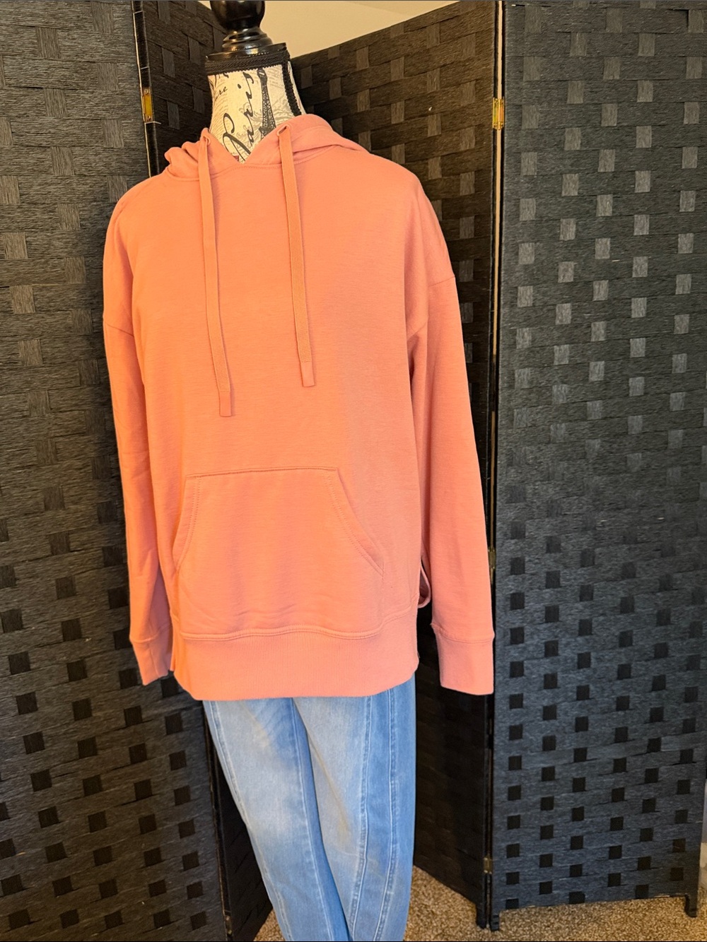Coral Pink Pullover Hoodie with Front Pocket